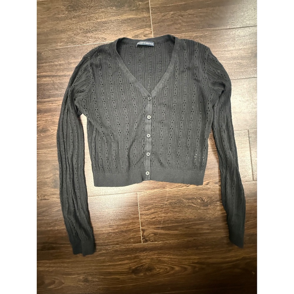 Brandy Melville Black Pointelle Knit Button-Front Cardigan One Size